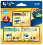 Brother ME793 P-touch M Tape 3/Pack, Black on Pink, Black on Green, Black on Silver (Discontinued by Manufacturer)