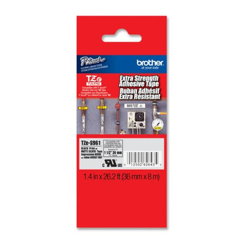 Brother Laminated Extra-Strength Black on Matte Silver 1 1/2 Inch Tape - Retail Packaging (TZeS961) - Retail Packaging