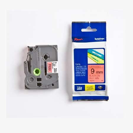 Brother TZE421 TZe Standard Adhesive Laminated Labeling Tape, 3/8w, Black on Red