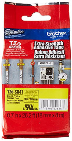 Brother Laminated Tape, Retail Packaging, 3/4 Inch, Black on Yellow (TZeS641) - Retail Packaging