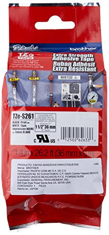 Brother Laminated Extra-Strength Black on White 1 1/2 Inch Tape - Retail Packaging (TZeS261) - Retail Packaging