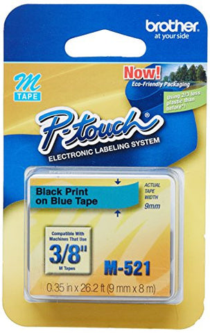 Brother 3/8 Inch x 26.2 Feet Black on Metallic Blue for P-Touch (M521)