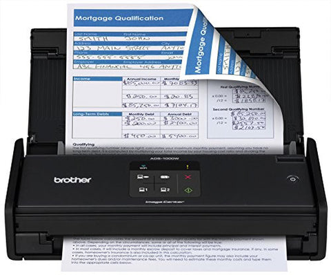 ADS1000W Wireless Compact Scanner, 600 x 600 dpi, 20 Sheet Automatic FeederBrother