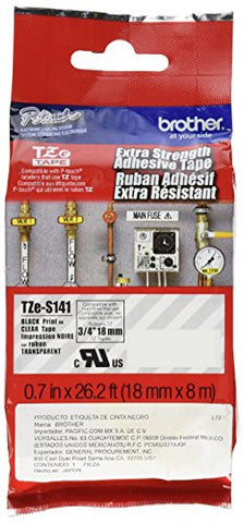 Brother Extra Strength Tape, Laminated Black on Clear, 18mm (Tzes141) - Retail Packaging