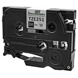 Brother TZE-251 1" Black on White Label Tape