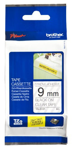 Brother Tape, Black on Clear Extra Strength, 9mm (TZeS121)