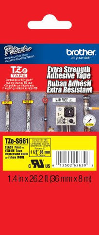 Brother Laminated Extra-Strength Black on Yellow 1 1/2 Inch Tape - Retail Packaging (TZeS661) - Retail Packaging