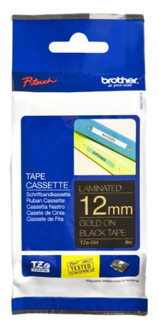 BROTHER BRT-TZE334 BROTHER ECO 12MM GOLD - ON BLACK LAMINATED TAPE FOR ALL TZ - MACHINES - TZE334