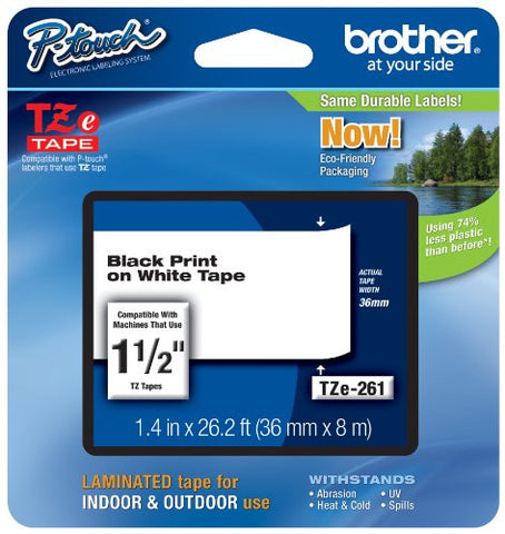 Brother Laminated Black on White 1 1/2 Inch Tape - Retail Packaging (TZe261) - Retail Packaging