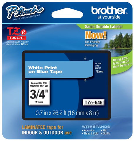 Brother Laminated White on blue 3/4 Inch Tape - Retail Packaging (TZe545) - Retail Packaging