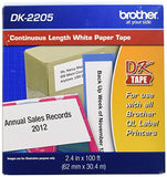 Continuous Paper Label Tape, 2.4" x 100ft Roll, White, Sold as 1 Roll
