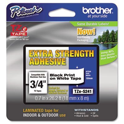 Brother extra strength Tape, Black on White, 18mm (TZeS241) - Retail Packaging