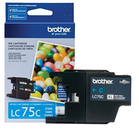 Brother Printer LC75C High Yield XL Series Cartridge Ink - Retail Packaging Cyan