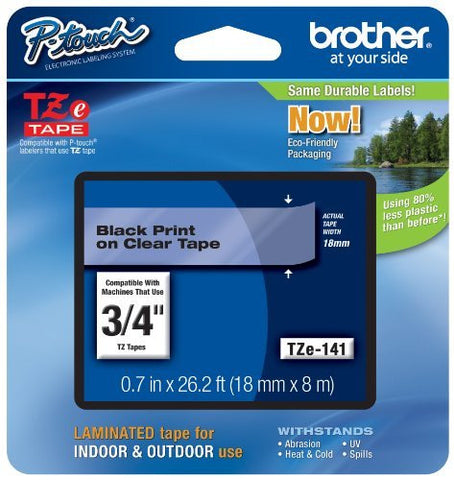 Brother P-Touch TZ Standard Adhesive Laminated Labeling Tape, 3/4w, Black on Clear