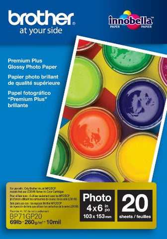 Brother Glossy Inkjet Paper, 4 x 6 Inches, 20 Sheets (BP71GP20) - Retail Packaging